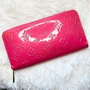 Louis Vuitton Pink Vernis Monogram Patent Leather Zippy Long Wallet Zipped LV